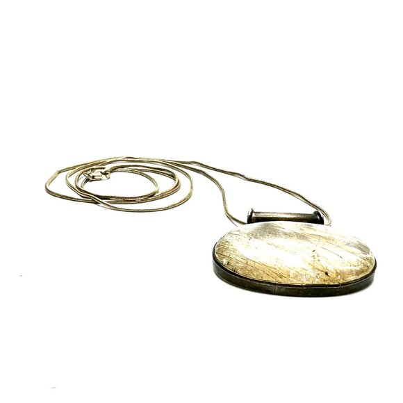 Golden Rutilated Quartz Artisan-Made Pendant on 30" Italian Sterling Snake Chain - Picture 5 of 13